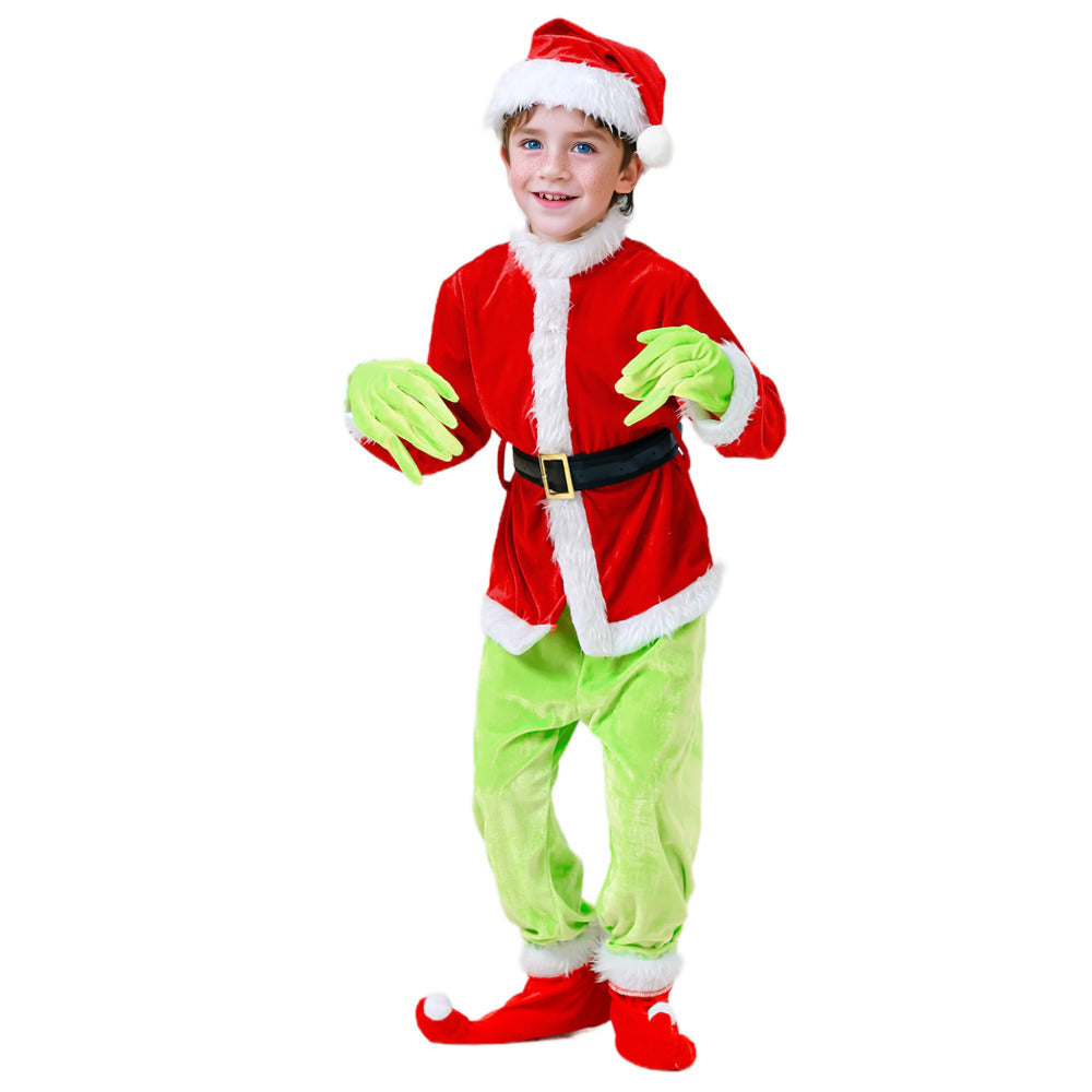 Children's Christmas Genie Green Haired Monster Christmas Party Character Dress Up Costume