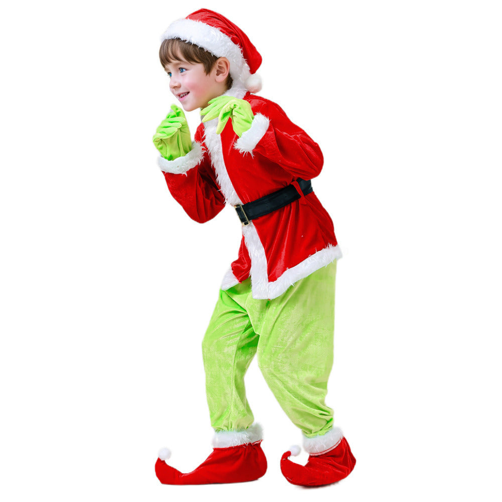 Children's Christmas Genie Green Haired Monster Christmas Party Character Dress Up Costume