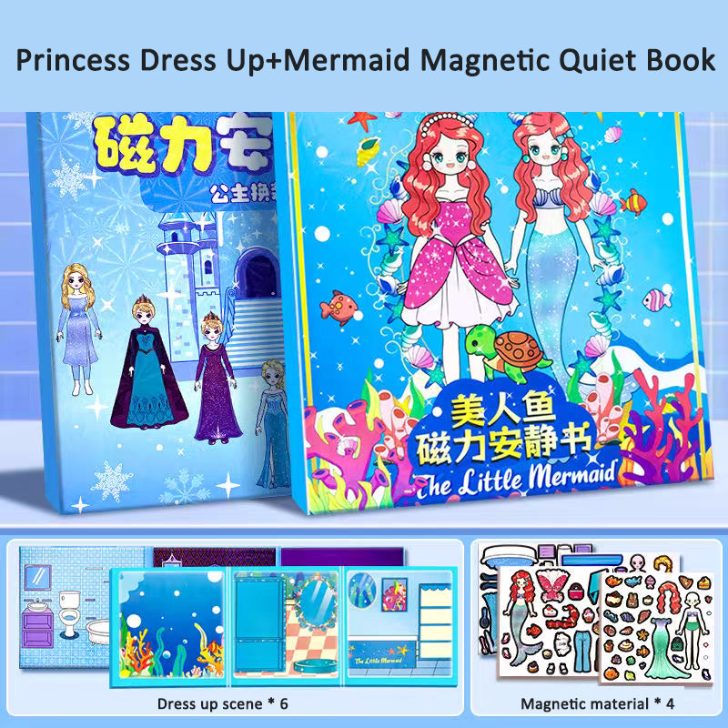 Elsa Princess Magnetic Quiet Book New Girl Mermaid Elsa Dress Up Magnetic Strong Magnetic Stickers Manual DIY
