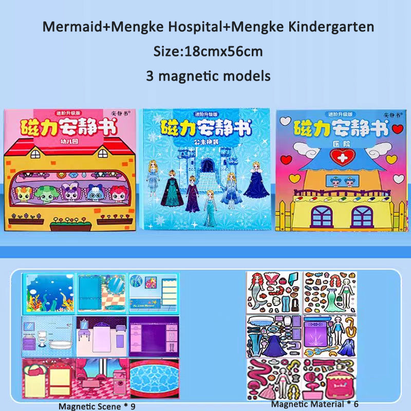 Elsa Princess Magnetic Quiet Book New Girl Mermaid Elsa Dress Up Magnetic Strong Magnetic Stickers Manual DIY