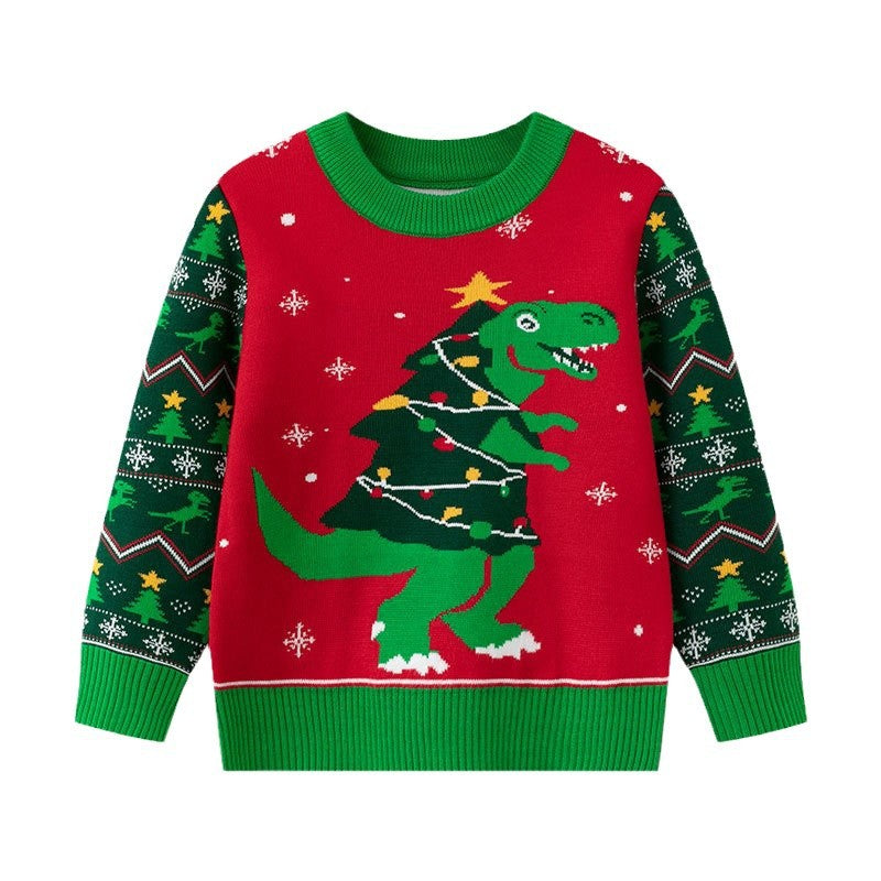 Christmas sweater baby cartoon dinosaur base pullover knit sweater