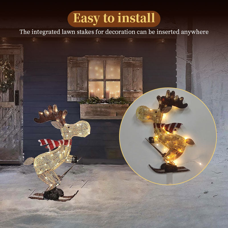 Lighted Skiing Reindeer Ornament with LED for Christmas Lawn & Tree