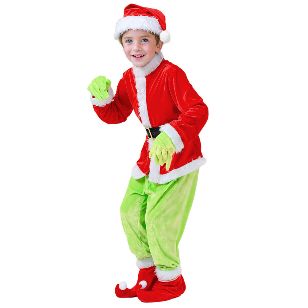 Children's Christmas Genie Green Haired Monster Christmas Party Character Dress Up Costume