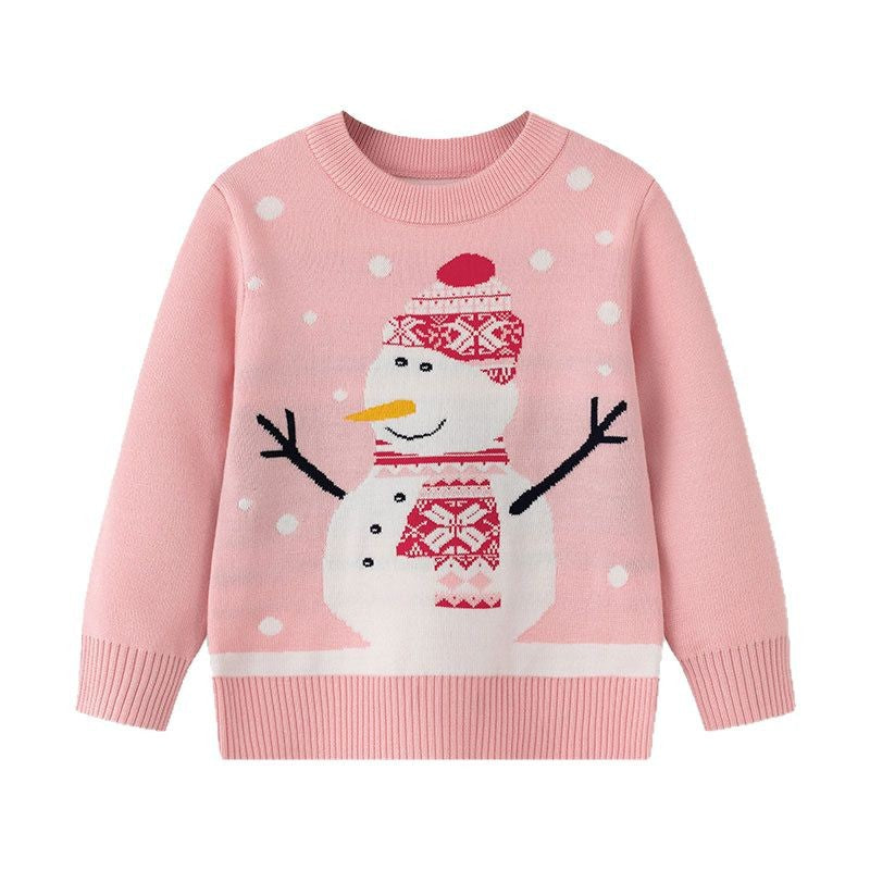 Christmas Cute Cartoon Snowman Girl Undercover Baby Hoodie Knitted Shirt