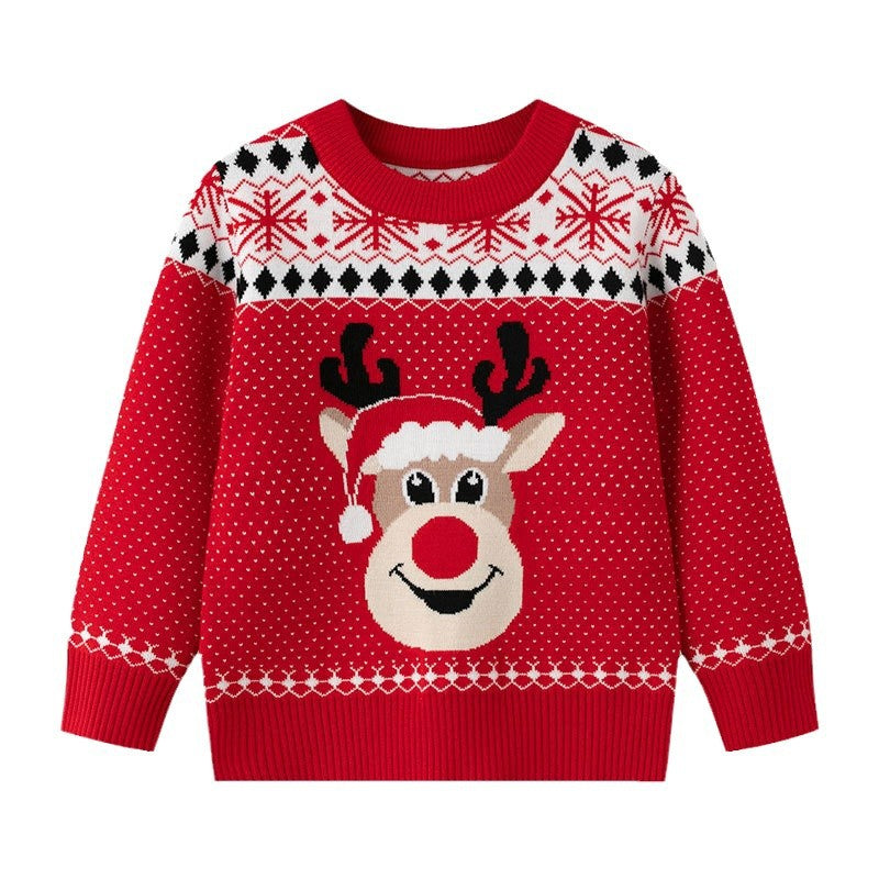 Children's Christmas sweater cartoon deer base pullover knit sweater