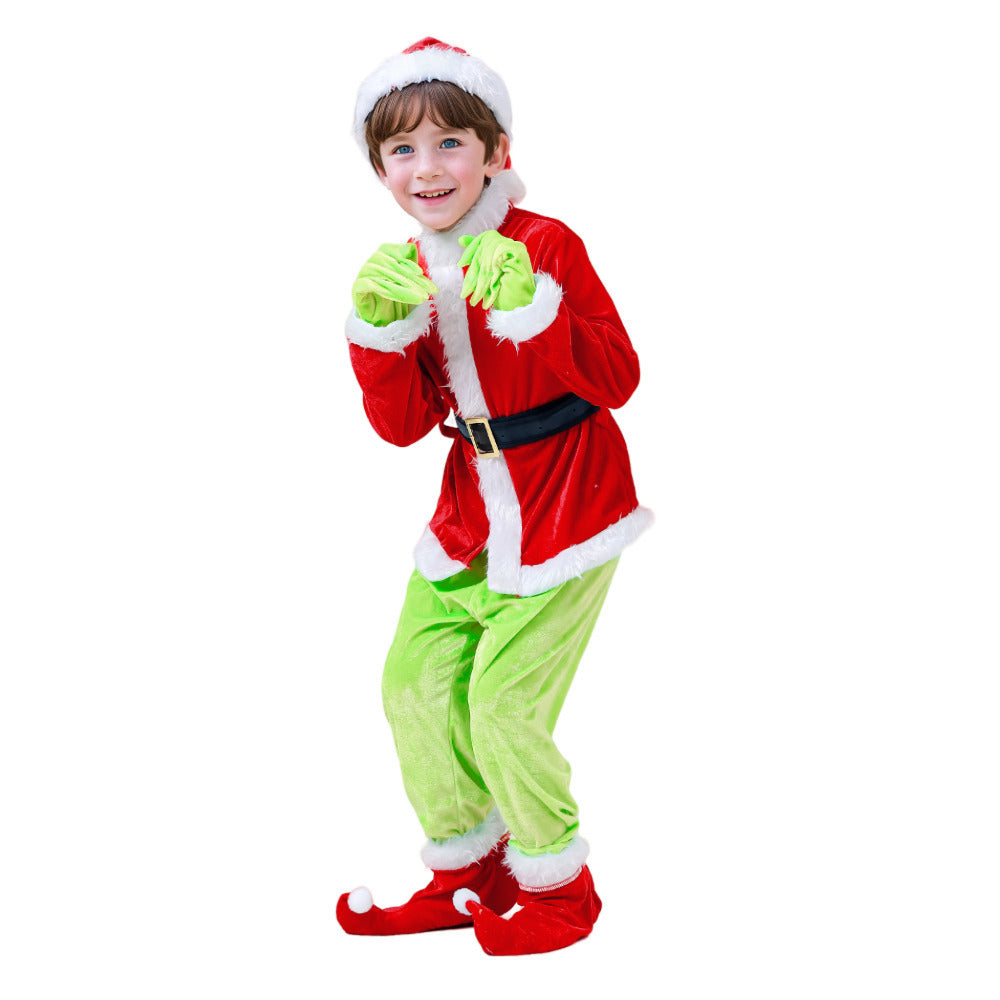 Children's Christmas Genie Green Haired Monster Christmas Party Character Dress Up Costume