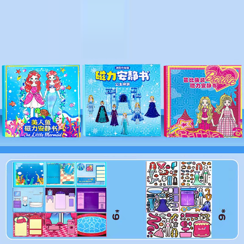 Elsa Princess Magnetic Quiet Book New Girl Mermaid Elsa Dress Up Magnetic Strong Magnetic Stickers Manual DIY