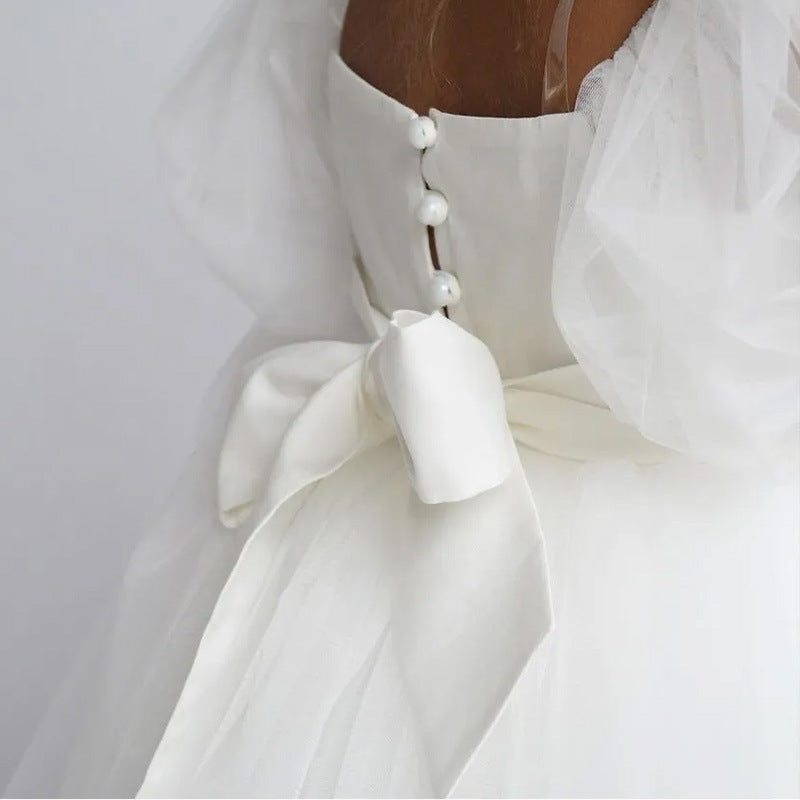 Princess Dress Children's First Birthday Formal Dress Cute Flower Girl Wedding One-Shoulder Princess Dress Tulle Puffy Skirt