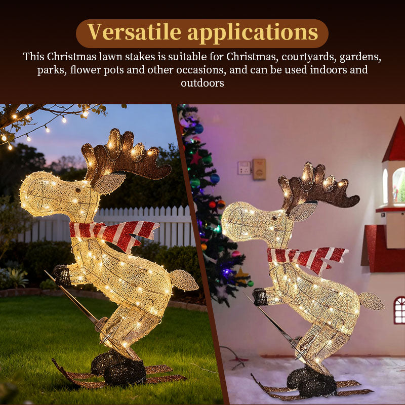 Lighted Skiing Reindeer Ornament with LED for Christmas Lawn & Tree