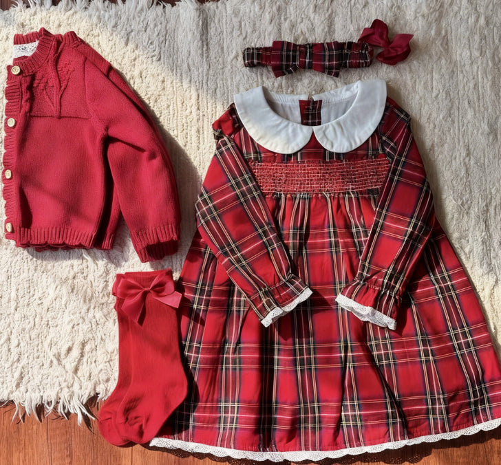 New Year plaid girls' doll collar dress