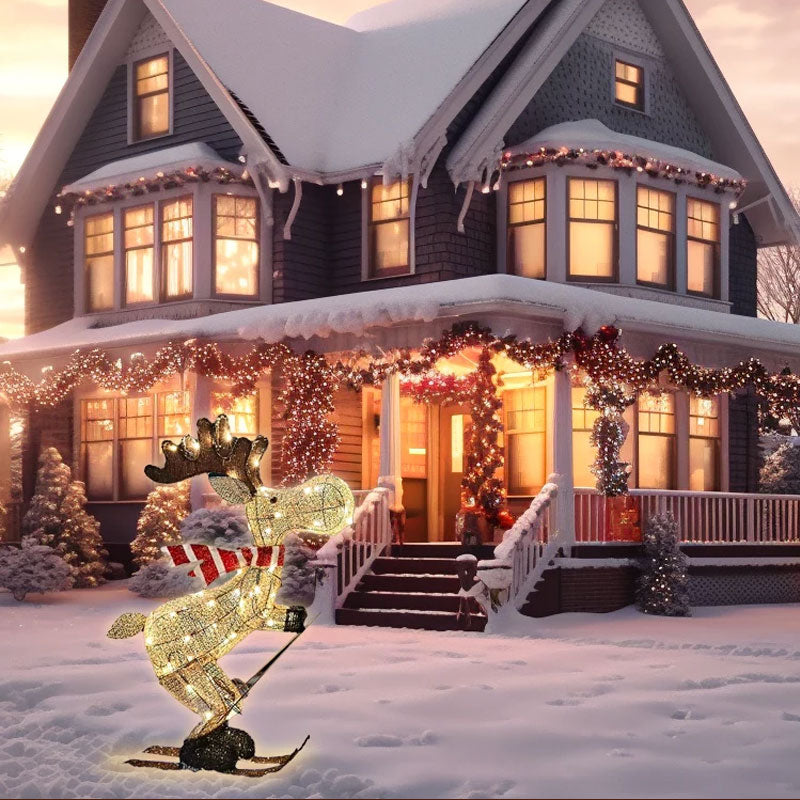 Lighted Skiing Reindeer Ornament with LED for Christmas Lawn & Tree