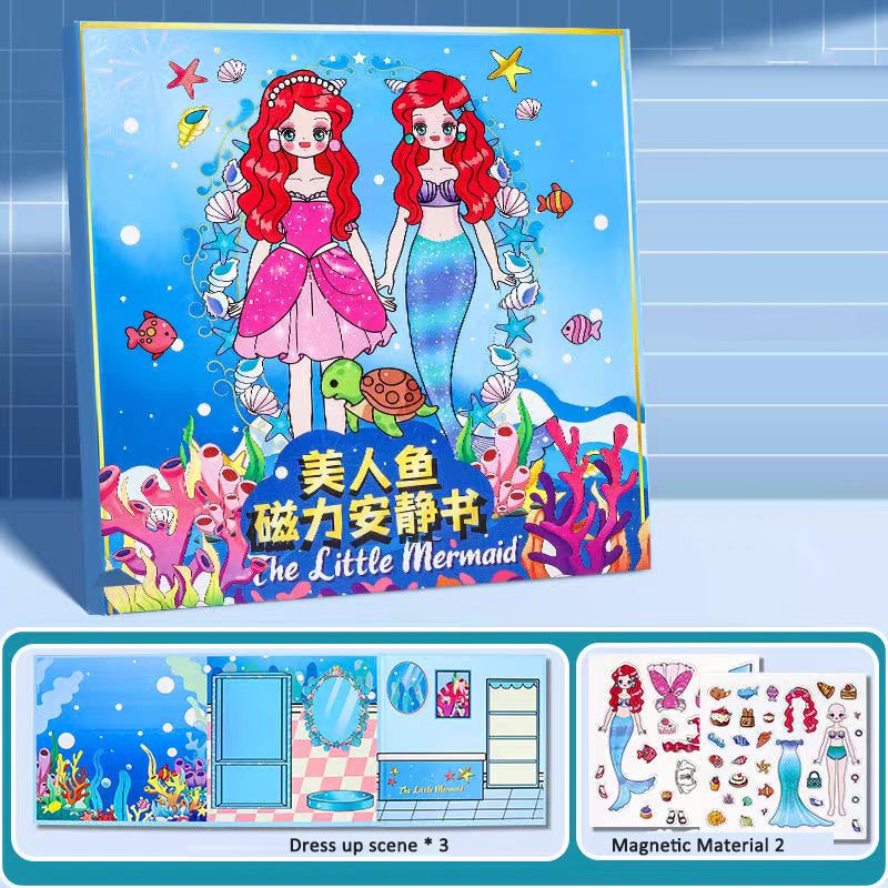Elsa Princess Magnetic Quiet Book New Girl Mermaid Elsa Dress Up Magnetic Strong Magnetic Stickers Manual DIY